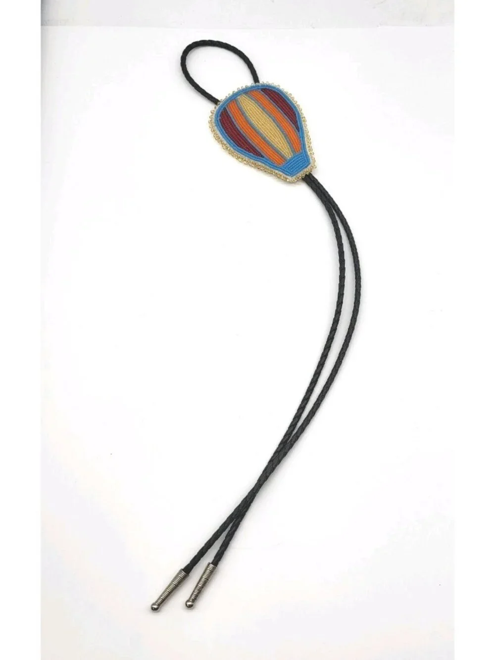 Vintage Native American Bolo Tie Hand Beaded Hot Air Balloon Frazier signed